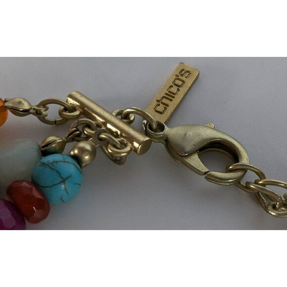 Chico's Huge Chunky Multi Strand Multi Color Stone Gold Tone Medallion Necklace - Picture 9 of 10